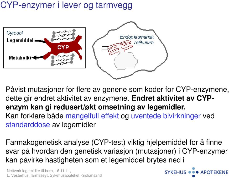 Kan forklare både mangelfull effekt og uventede bivirkninger ved standarddose av legemidler Farmakogenetisk analyse