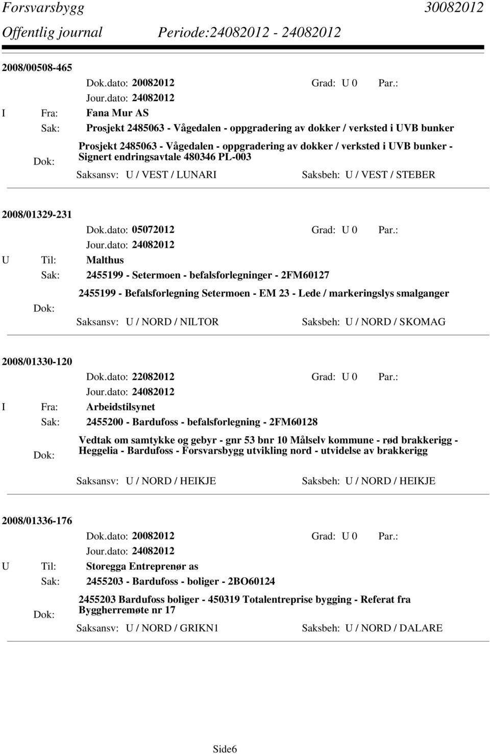 : U Til: Malthus Sak: 2455199 - Setermoen - befalsforlegninger - 2FM60127 2455199 - Befalsforlegning Setermoen - EM 23 - Lede / markeringslys smalganger Saksansv: U / NORD / NILTOR Saksbeh: U / NORD