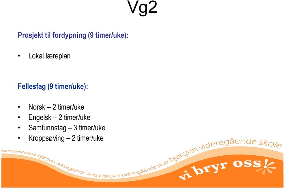 timer/uke): Norsk 2 timer/uke Engelsk 2