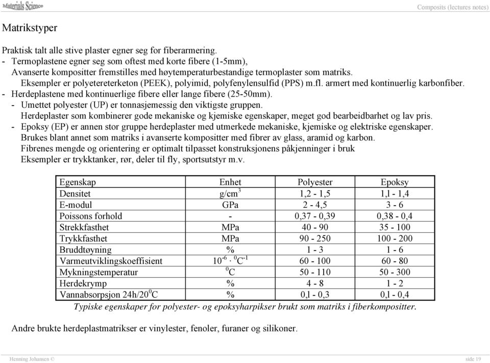 Eksempler er polyetereterketon (PEEK), polyimid, polyfenylensulfid (PPS) m.fl. armert med kontinuerlig karbonfiber. - Herdeplastene med kontinuerlige fibere eller lange fibere (25-50mm).