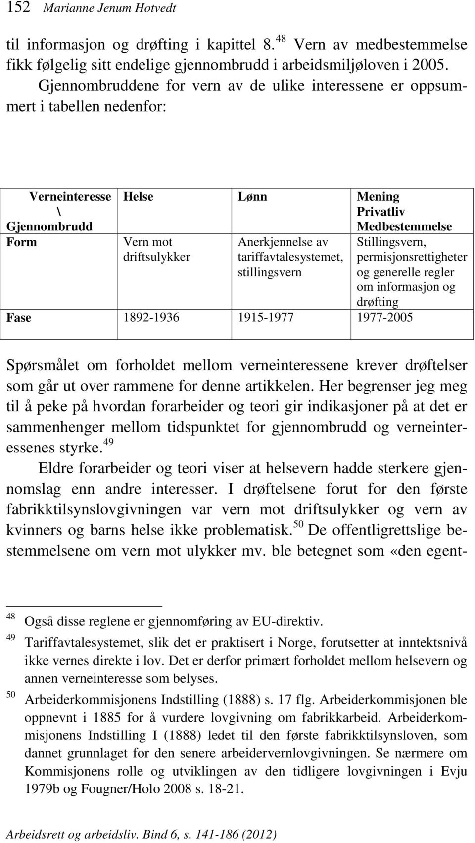 tariffavtalesystemet, stillingsvern Medbestemmelse Stillingsvern, permisjonsrettigheter og generelle regler om informasjon og drøfting Fase 1892-1936 1915-1977 1977-2005 Spørsmålet om forholdet