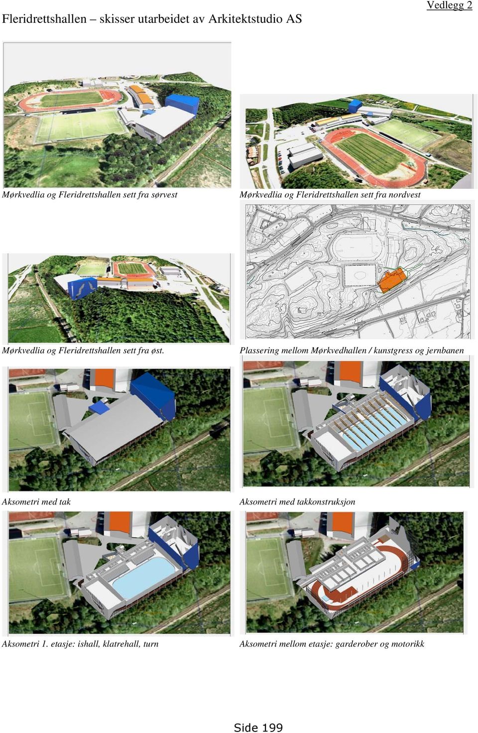 øst. Plassering mellom Mørkvedhallen / kunstgress og jernbanen Aksometri med tak Aksometri med