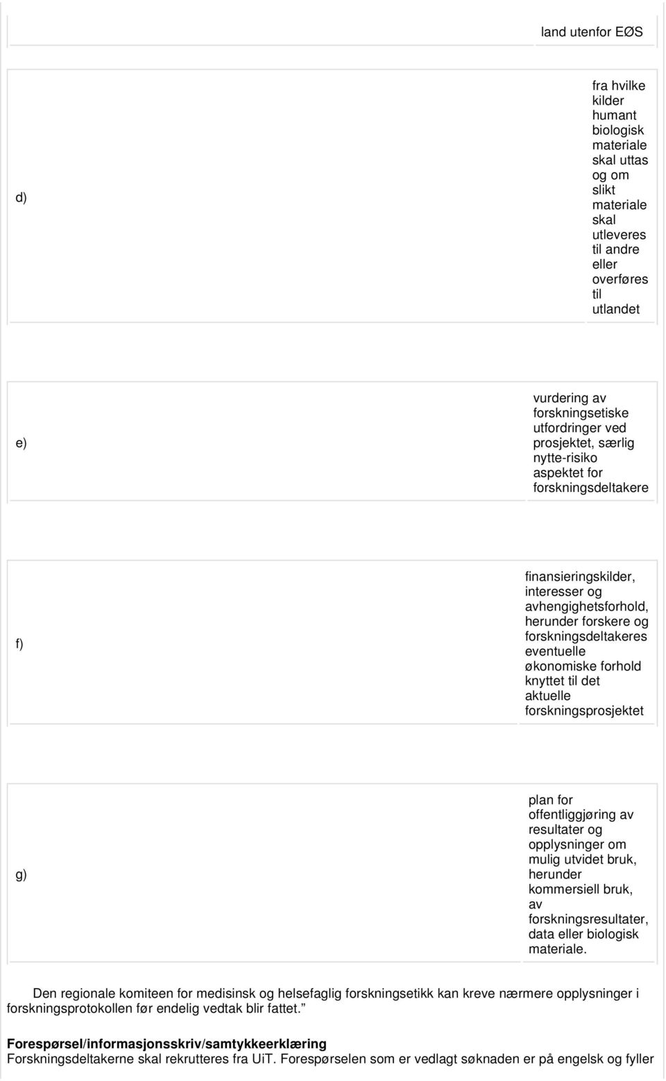 knyttet til det aktuelle forskningsprosjektet g) plan for offentliggjøring av resultater og opplysninger om mulig utvidet bruk, herunder kommersiell bruk, av forskningsresultater, data eller