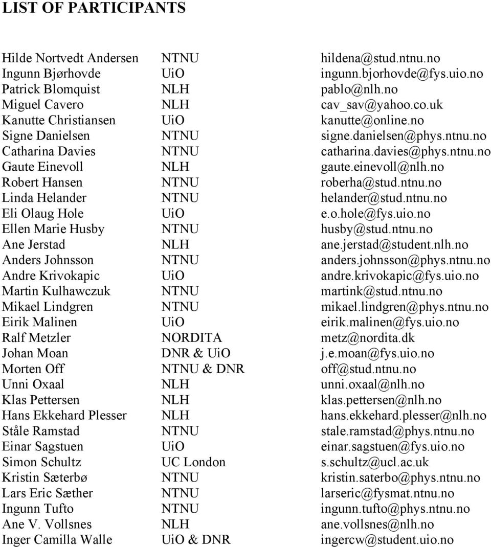 no Robert Hansen NTNU roberha@stud.ntnu.no Linda Helander NTNU helander@stud.ntnu.no Eli Olaug Hole UiO e.o.hole@fys.uio.no Ellen Marie Husby NTNU husby@stud.ntnu.no Ane Jerstad NLH ane.