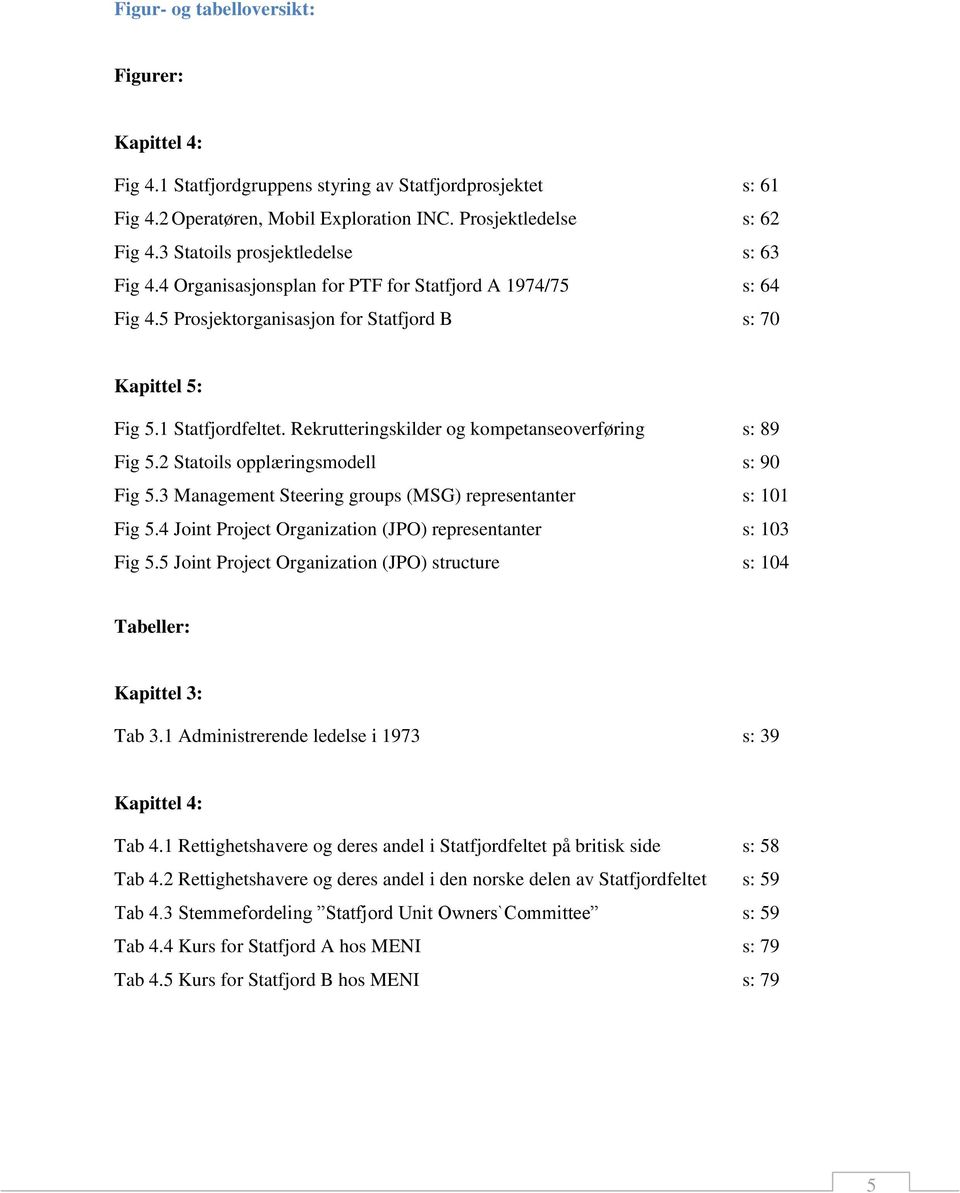 Rekrutteringskilder og kompetanseoverføring s: 89 Fig 5.2 Statoils opplæringsmodell s: 90 Fig 5.3 Management Steering groups (MSG) representanter s: 101 Fig 5.