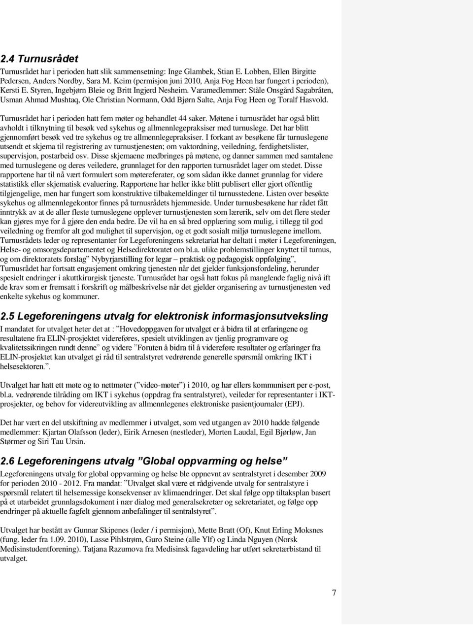 Varamedlemmer: Ståle Onsgård Sagabråten, Usman Ahmad Mushtaq, Ole Christian Normann, Odd Bjørn Salte, Anja Fog Heen og Toralf Hasvold. Turnusrådet har i perioden hatt fem møter og behandlet 44 saker.