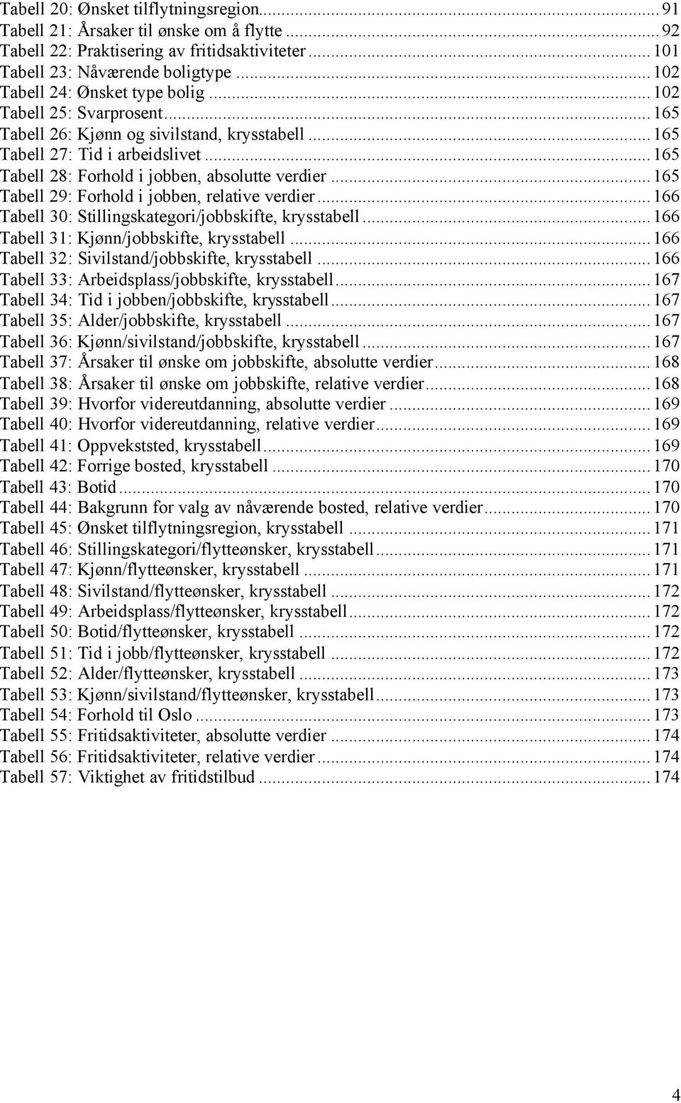 ..165 Tabell 28: Forhold i jobben, absolutte verdier...165 Tabell 29: Forhold i jobben, relative verdier...166 Tabell 30: Stillingskategori/jobbskifte, krysstabell.