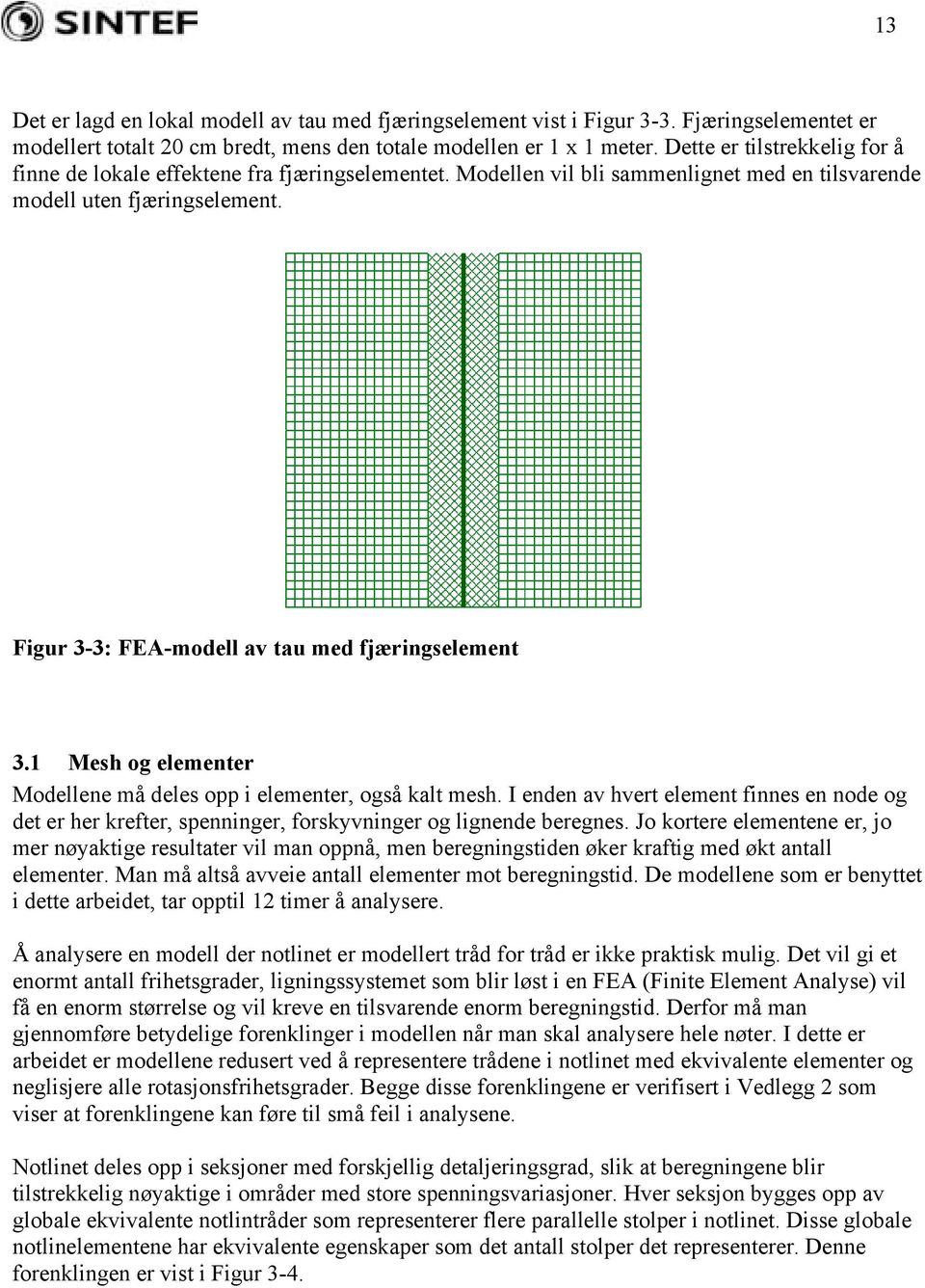 Figur 3-3: FEA-modell av tau med fjæringselement 3.1 Mesh og elementer Modellene må deles opp i elementer, også kalt mesh.