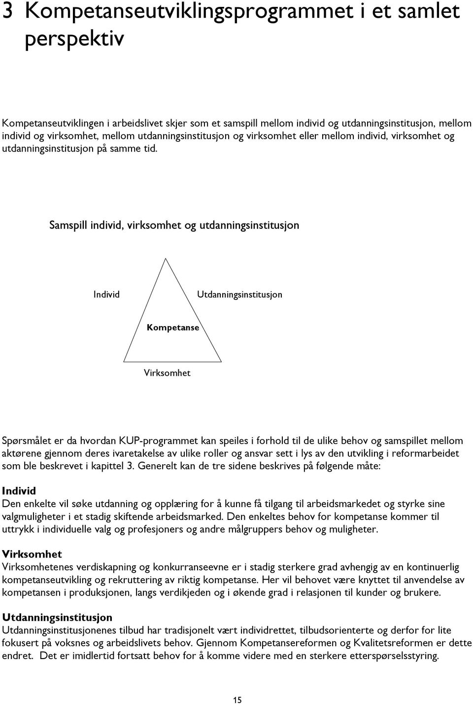 Samspill individ, virksomhet og utdanningsinstitusjon Individ Utdanningsinstitusjon Kompetanse Virksomhet Spørsmålet er da hvordan KUP-programmet kan speiles i forhold til de ulike behov og