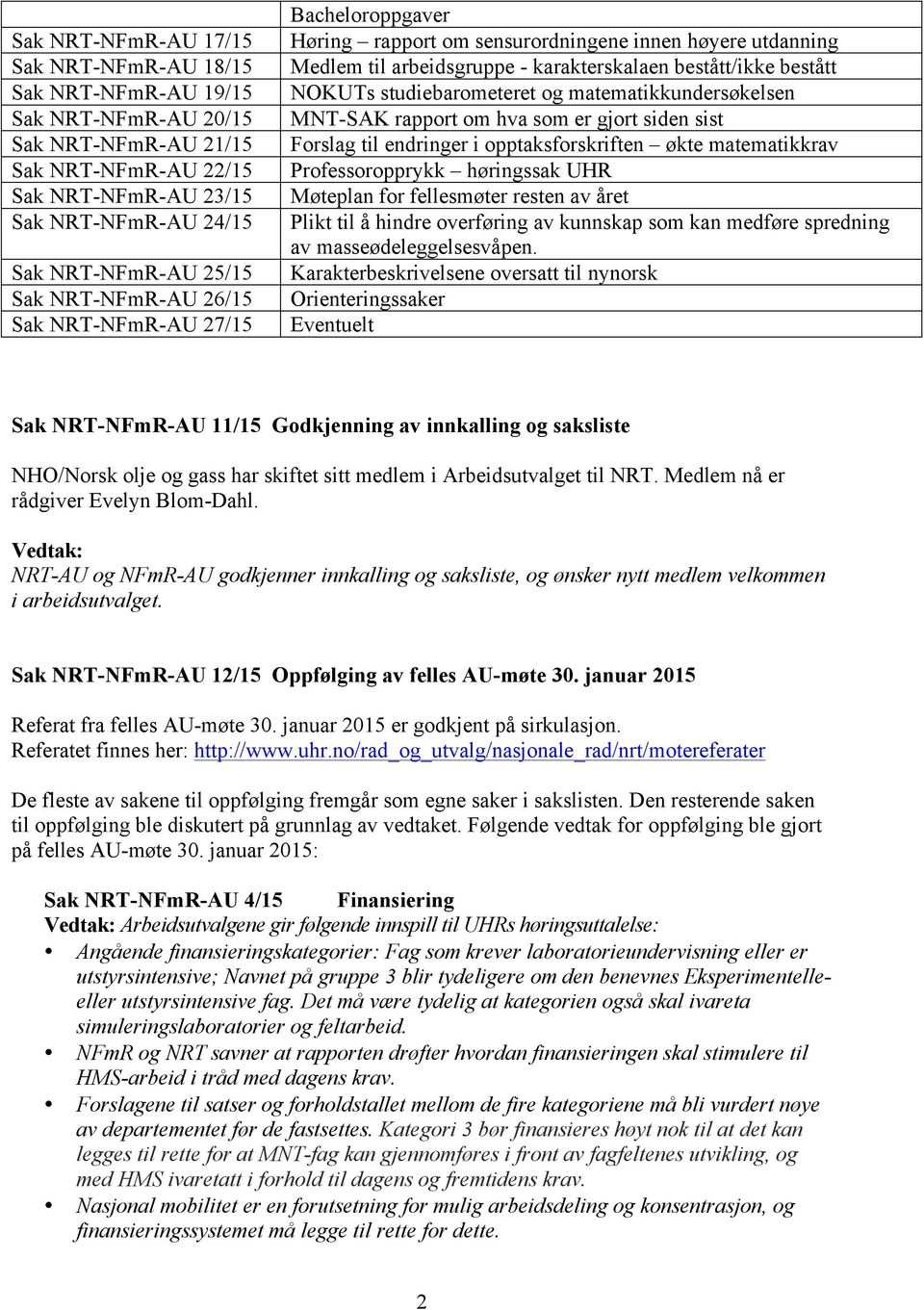 studiebarometeret og matematikkundersøkelsen MNT-SAK rapport om hva som er gjort siden sist Forslag til endringer i opptaksforskriften økte matematikkrav Professoropprykk høringssak UHR Møteplan for