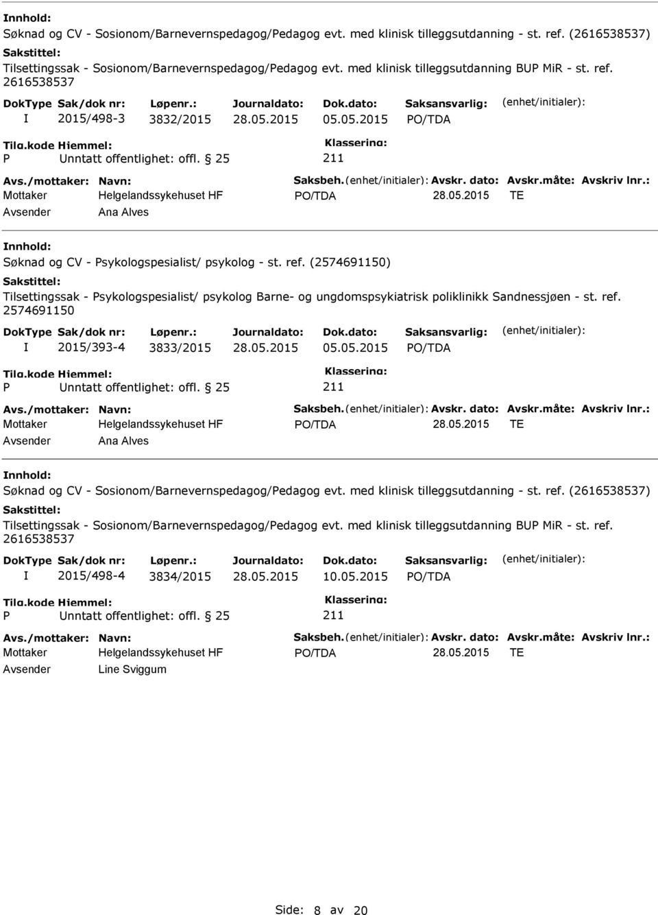 : TE Avsender Ana Alves nnhold: Søknad og CV - sykologspesialist/ psykolog - st. ref.