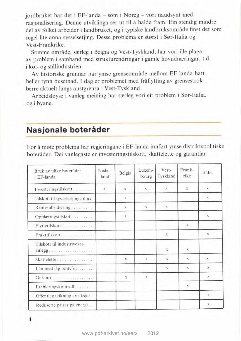 Somme område, særleg i Belgia og Vest-Tyskland, har vori ille plaga av problem i samband med strukturendringar i gamle hovudnæringar, t.d. i kol- og stålindustrien.