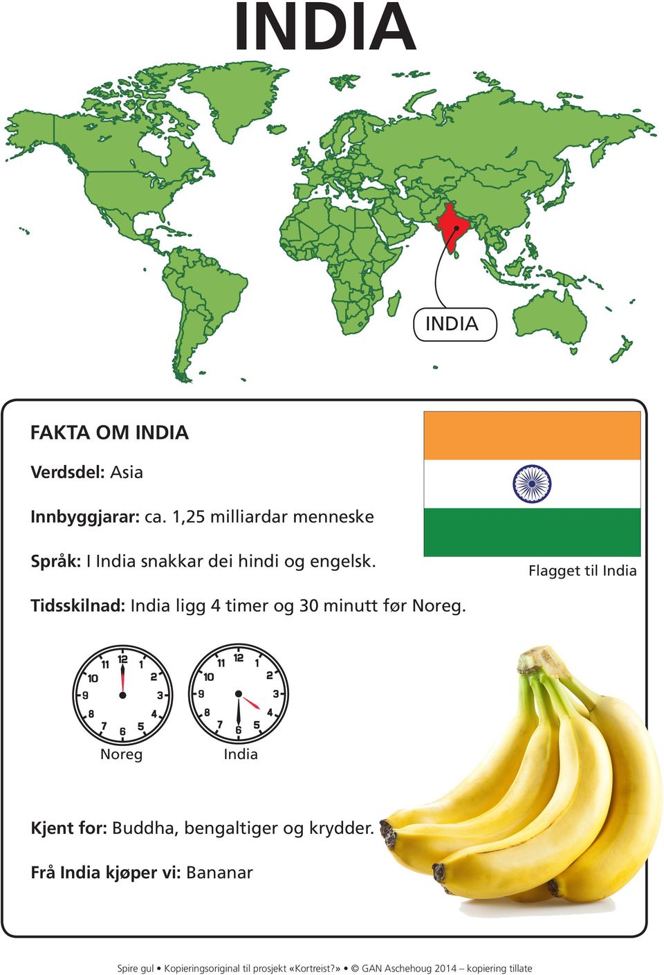 Flagget til India Tidsskilnad: India ligg 4 timer og 30 minutt før Noreg.