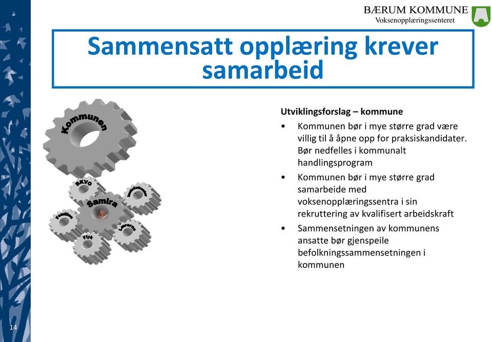 Bør nedfelles i kommunalt handlingsprogram Kommunen bør i mye større grad samarbeide med