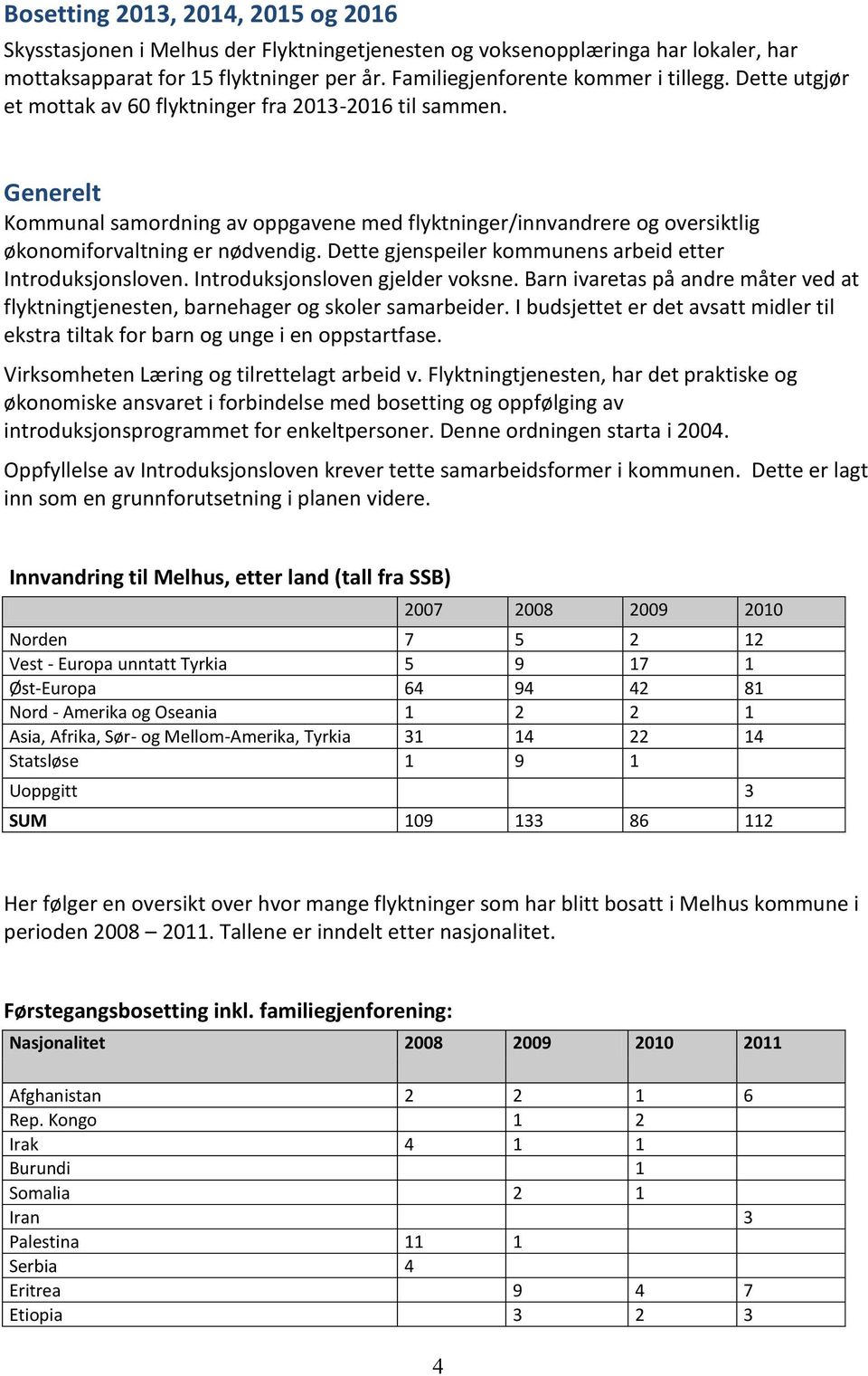 Dette gjenspeiler kommunens arbeid etter Introduksjonsloven. Introduksjonsloven gjelder voksne. Barn ivaretas på andre måter ved at flyktningtjenesten, barnehager og skoler samarbeider.