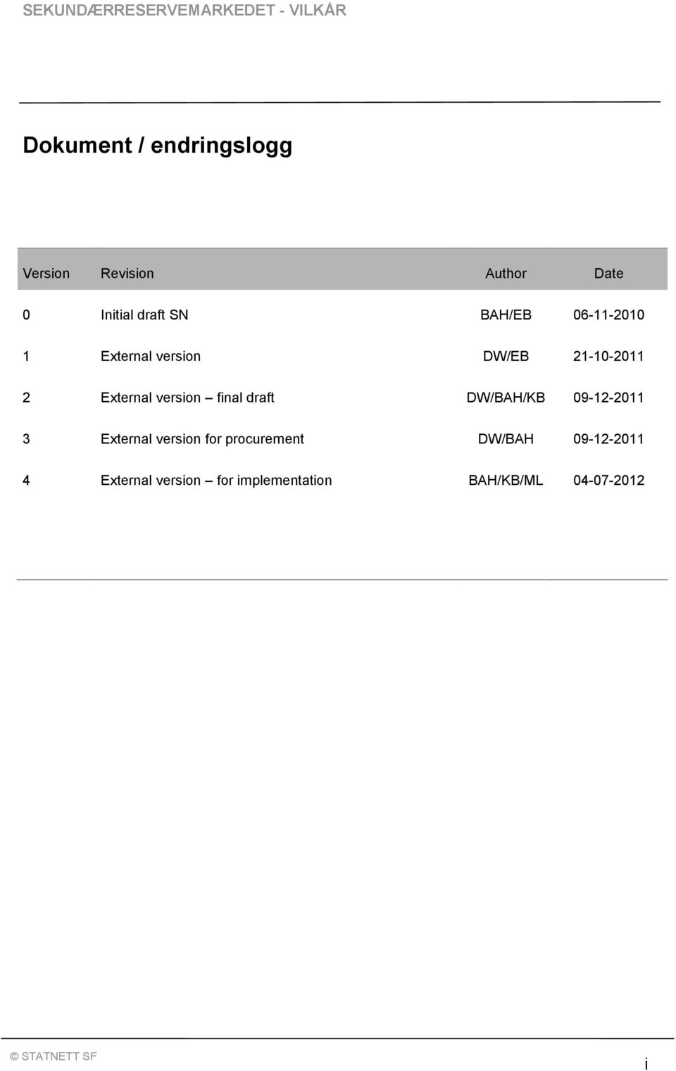 final draft DW/BAH/KB 09-12-2011 3 External version for procurement