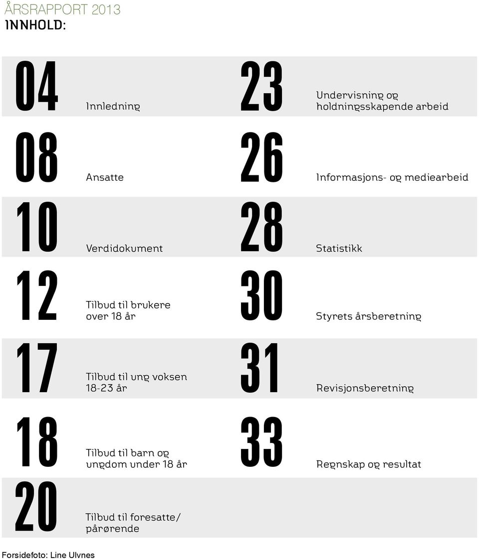 Informasjons- og mediearbeid Statistikk Styrets årsberetning Revisjonsberetning 18 Tilbud til barn