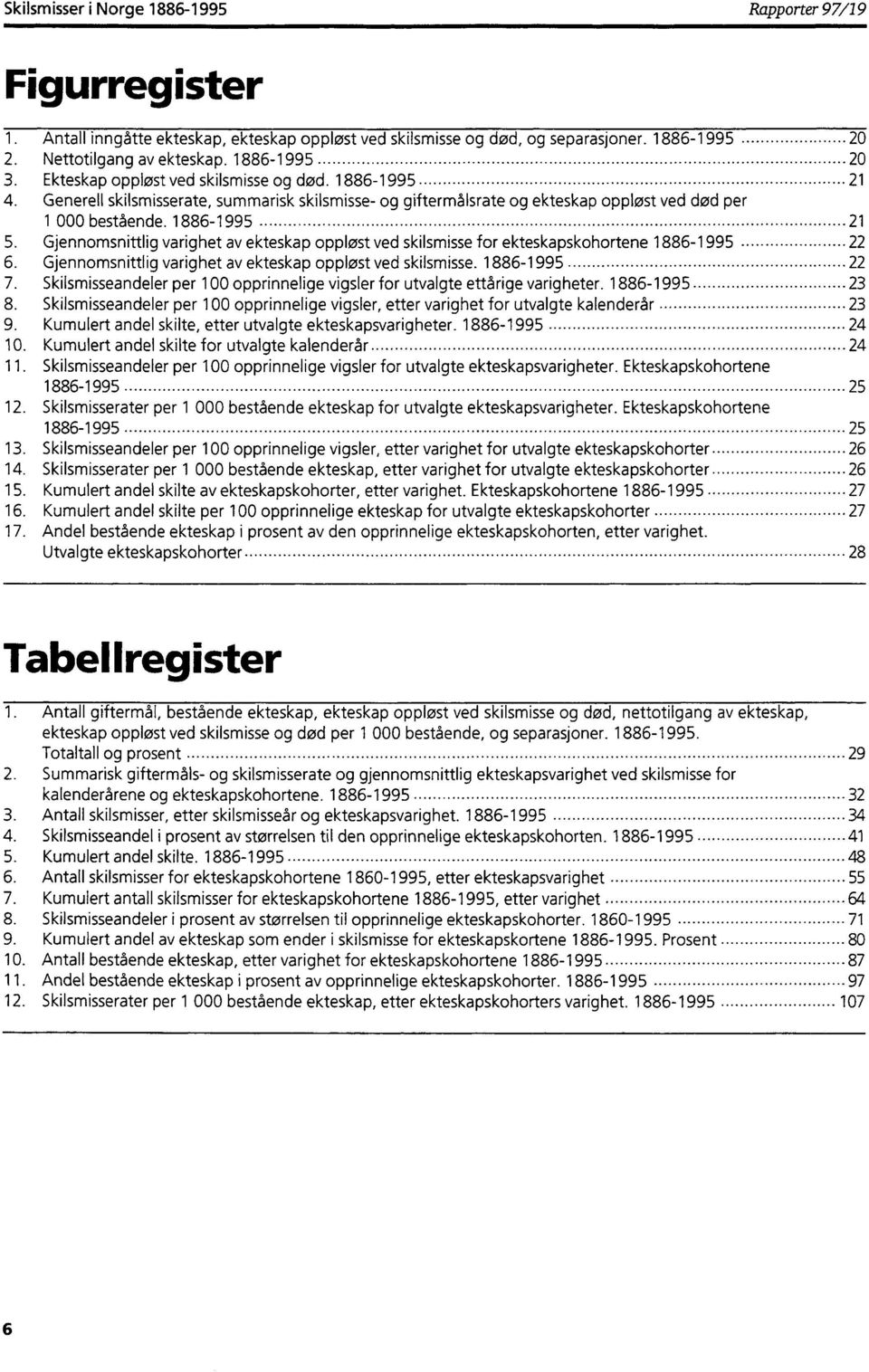 1886-1995 21 5. Gjennomsnittlig varighet av ekteskap oppløst ved skilsmisse for ekteskapskohortene 1886-1995 22 6. Gjennomsnittlig varighet av ekteskap oppløst ved skilsmisse. 1886-1995 22 7.