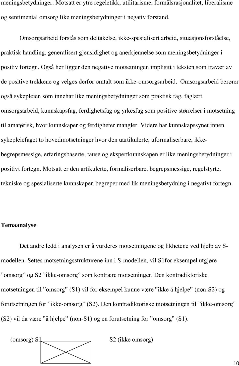 Også her ligger den negative motsetningen implisitt i teksten som fravær av de positive trekkene og velges derfor omtalt som ikke-omsorgsarbeid.