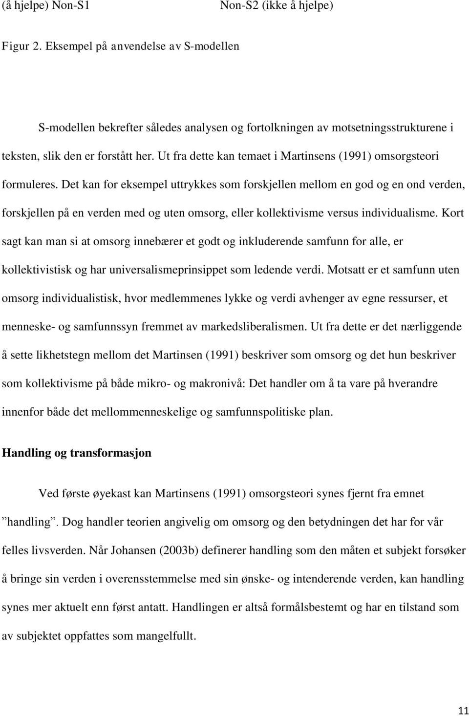 Ut fra dette kan temaet i Martinsens (1991) omsorgsteori formuleres.