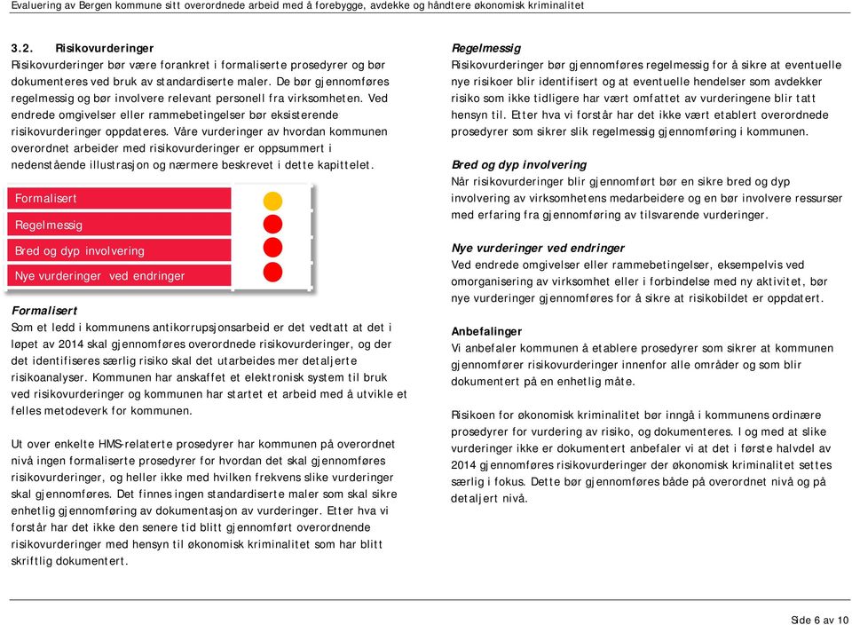 Våre vurderinger av hvordan kommunen overordnet arbeider med risikovurderinger er oppsummert i nedenstående illustrasjon og nærmere beskrevet i dette kapittelet.