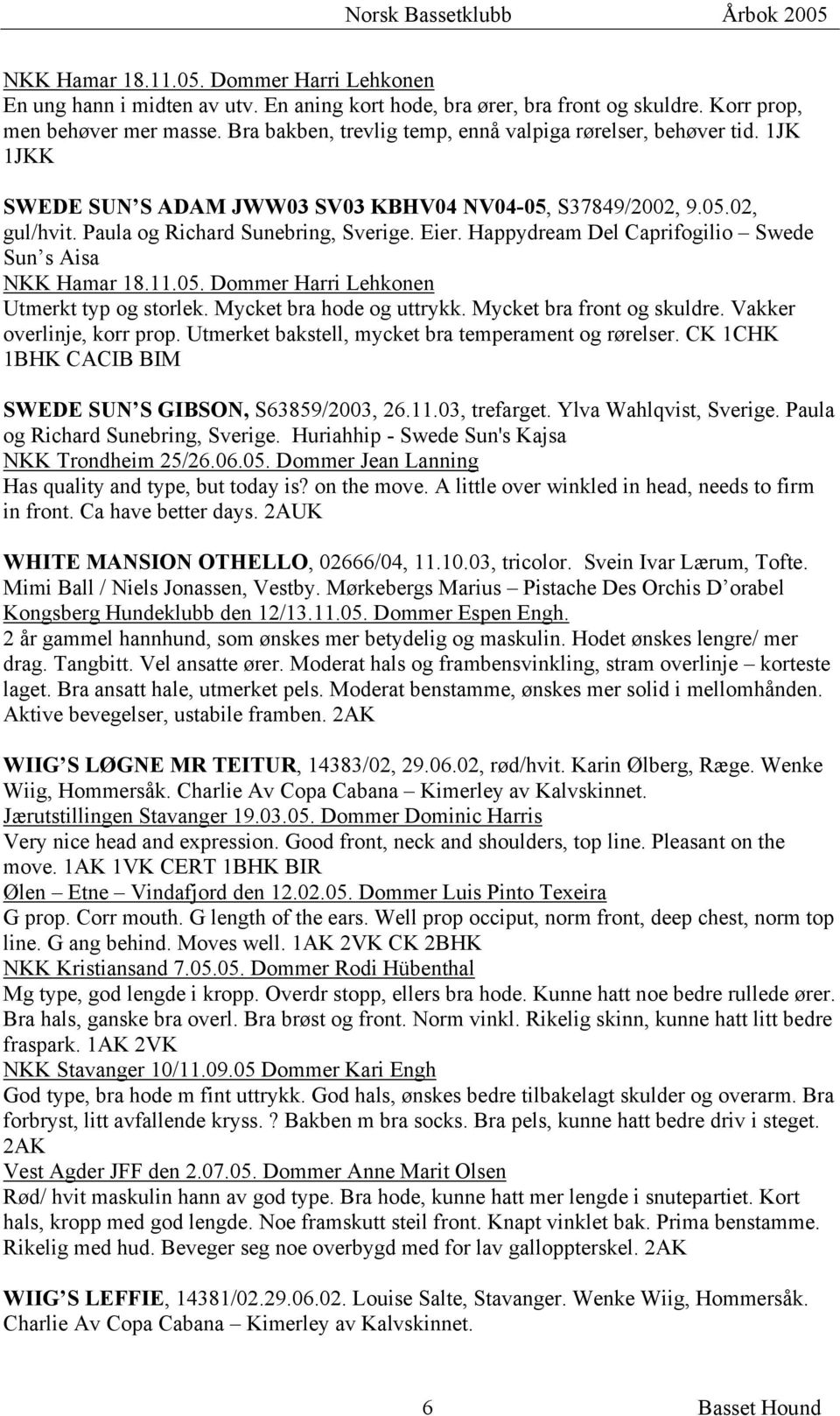 Happydream Del Caprifogilio Swede Sun s Aisa NKK Hamar 18.11.05. Dommer Harri Lehkonen Utmerkt typ og storlek. Mycket bra hode og uttrykk. Mycket bra front og skuldre. Vakker overlinje, korr prop.