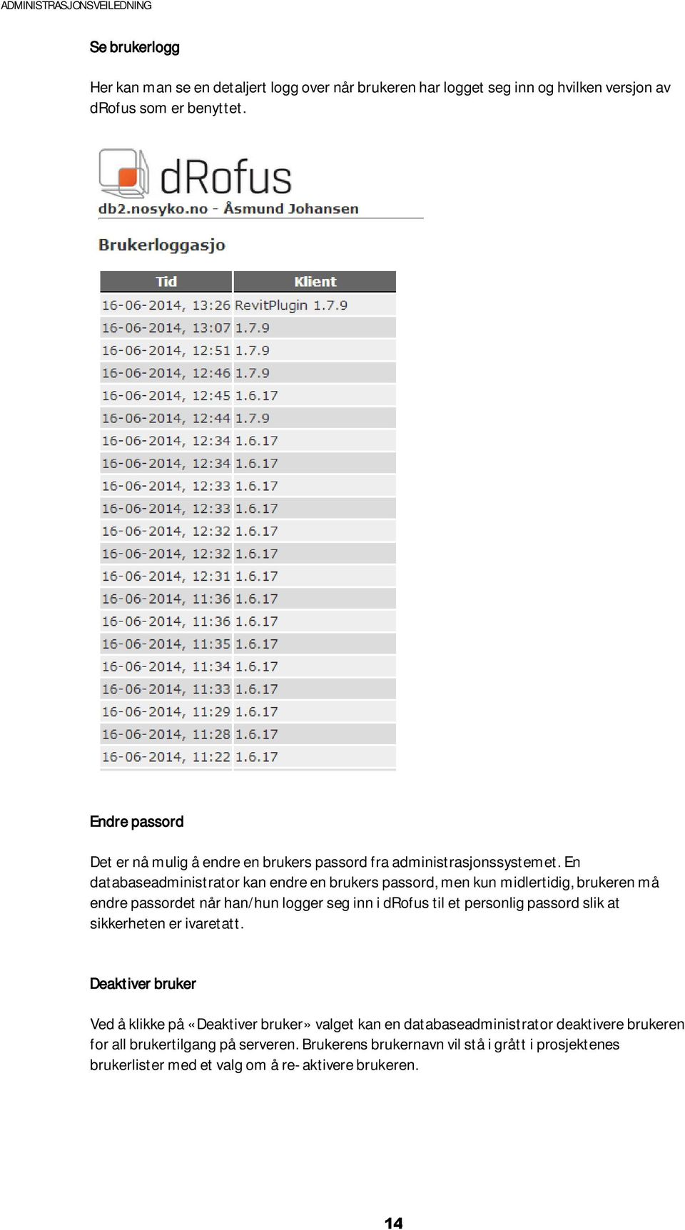 En databaseadministrator kan endre en brukers passord, men kun midlertidig, brukeren må endre passordet når han/hun logger seg inn i drofus til et personlig passord