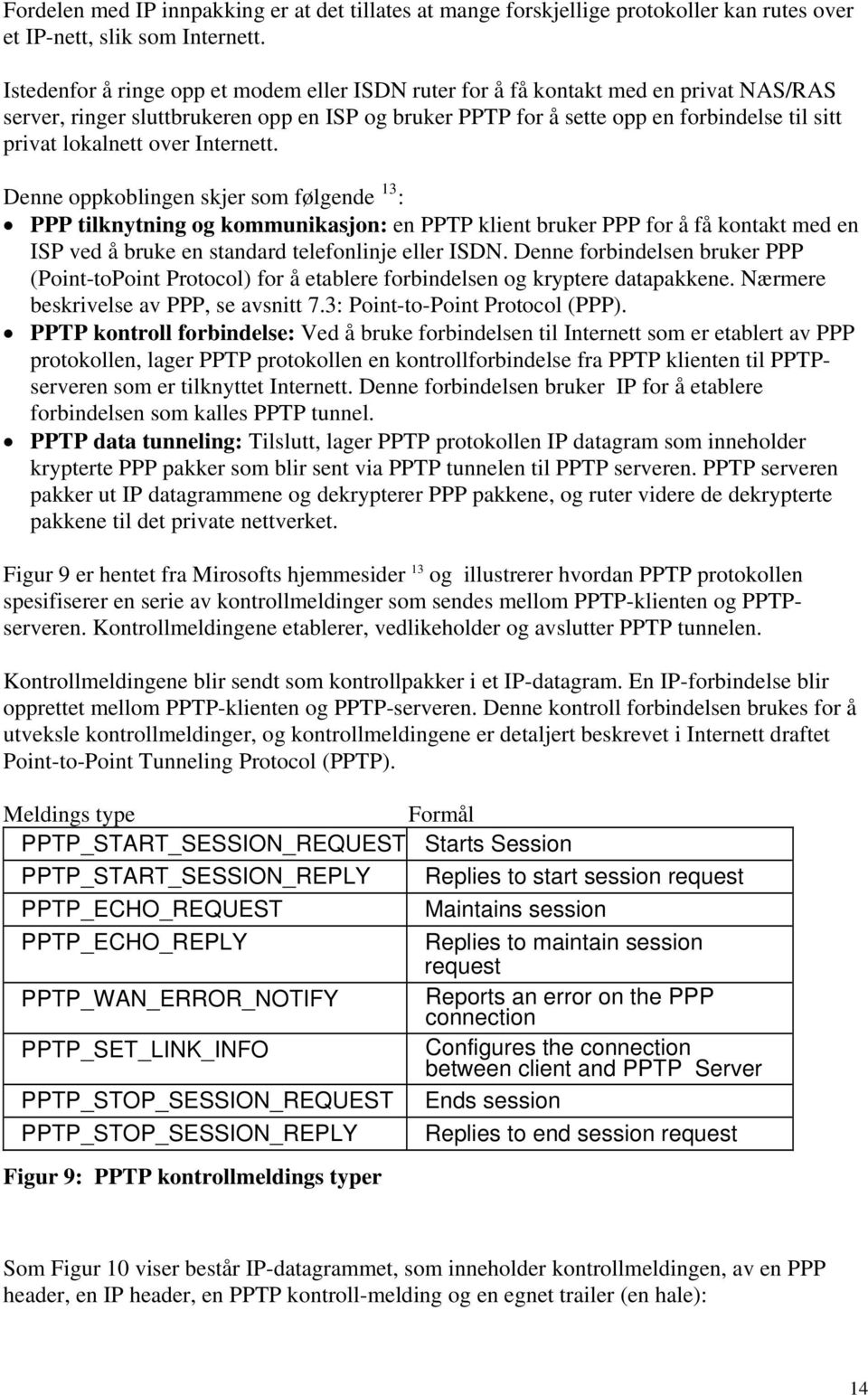 over Internett. Denne oppkoblingen skjer som følgende 13 : PPP tilknytning og kommunikasjon: en PPTP klient bruker PPP for å få kontakt med en ISP ved å bruke en standard telefonlinje eller ISDN.