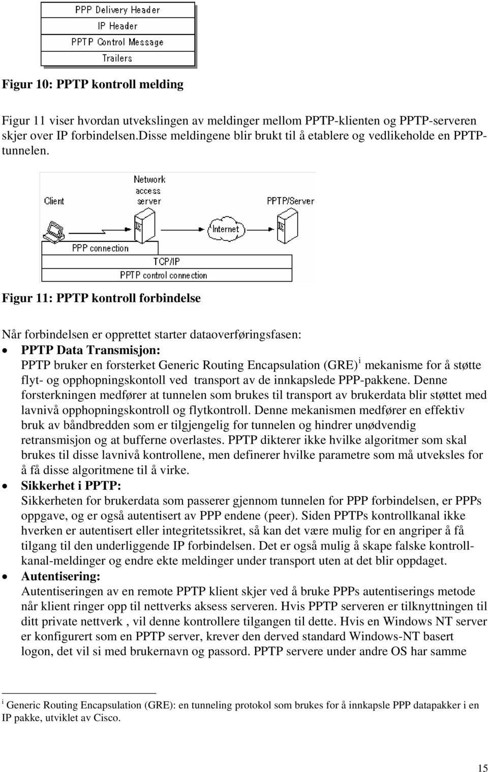 Figur 11: PPTP kontroll forbindelse Når forbindelsen er opprettet starter dataoverføringsfasen: PPTP Data Transmisjon: PPTP bruker en forsterket Generic Routing Encapsulation (GRE) i mekanisme for å