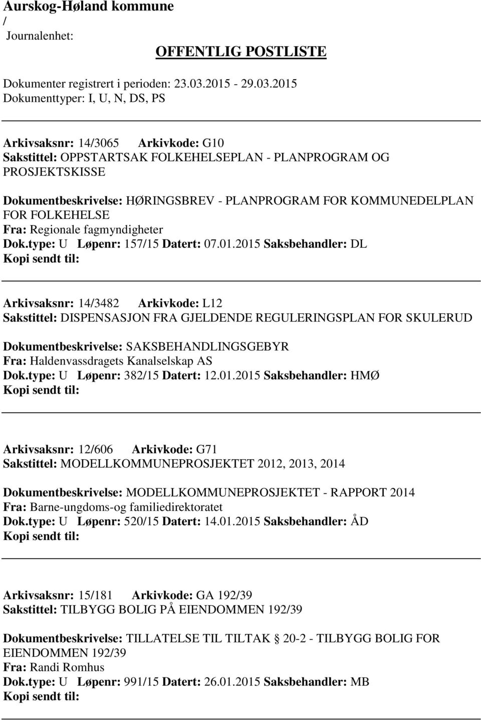 2015 Saksbehandler: DL Arkivsaksnr: 143482 Arkivkode: L12 Sakstittel: DISPENSASJON FRA GJELDENDE REGULERINGSPLAN FOR SKULERUD Dokumentbeskrivelse: SAKSBEHANDLINGSGEBYR Fra: Haldenvassdragets