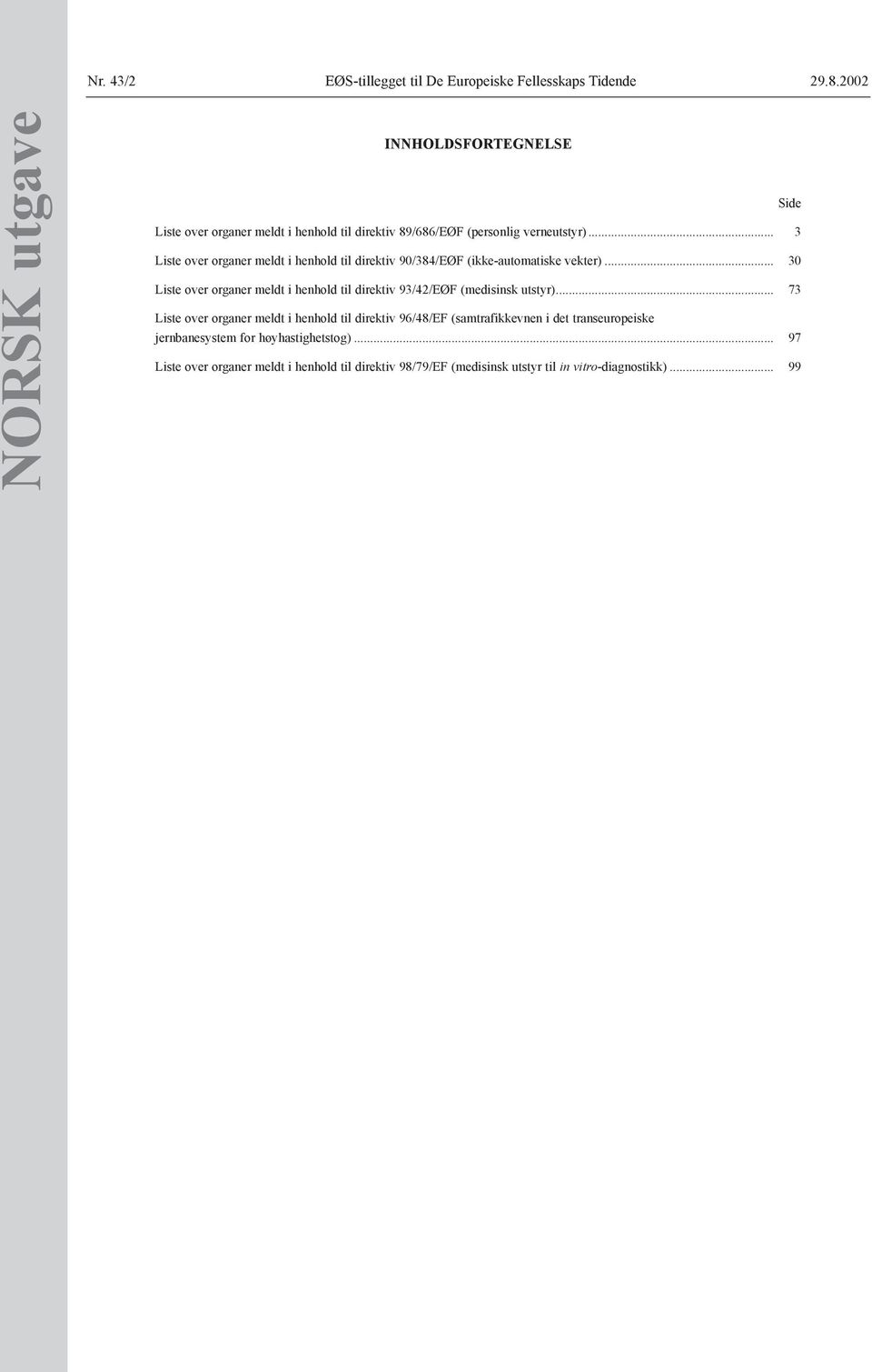 .. 30 Liste over organer meldt i henhold til direktiv 93/42/EØF (medisinsk utstyr).