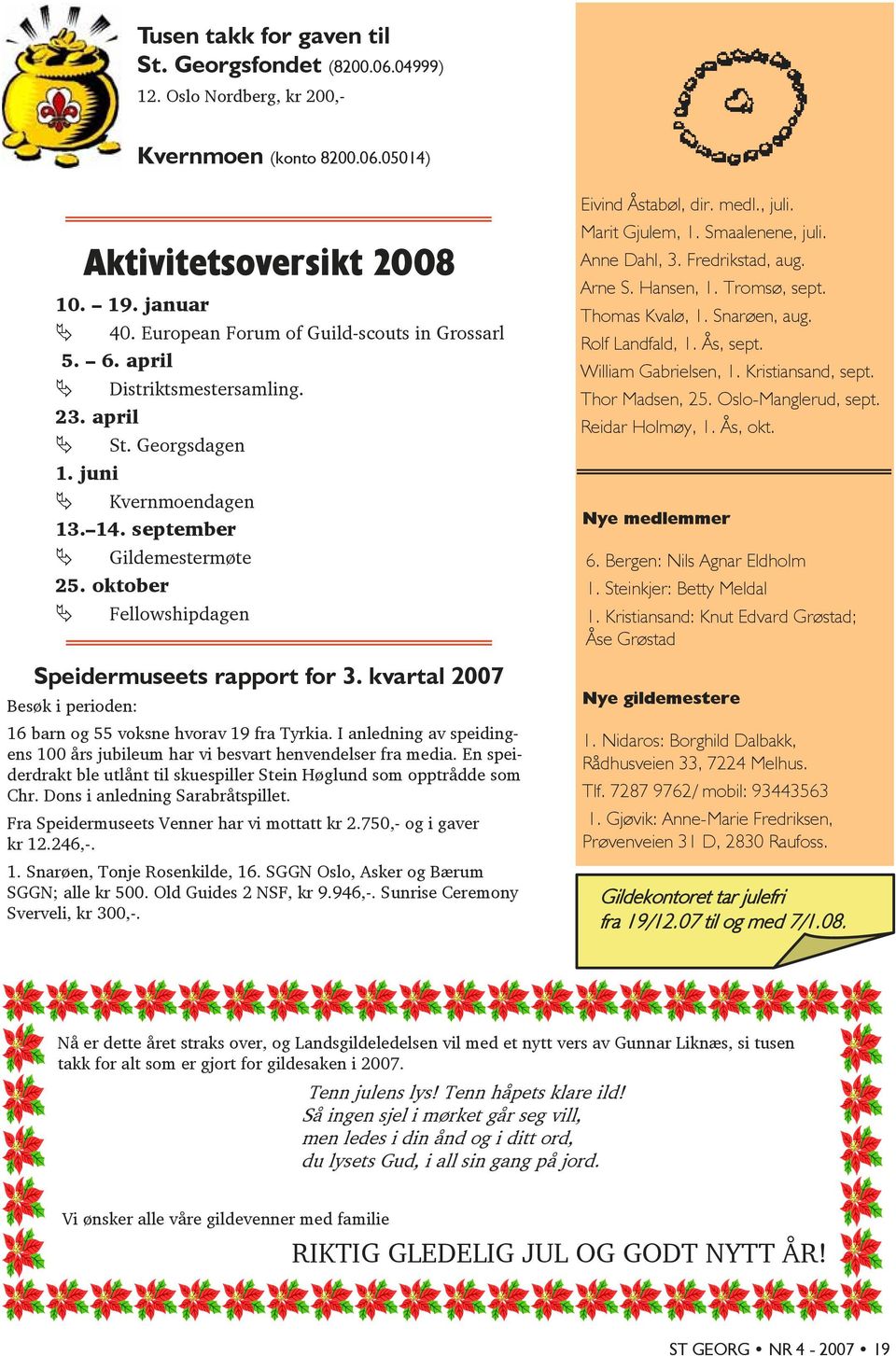 oktober Fellowshipdagen Speidermuseets rapport for 3. kvartal 2007 Besøk i perioden: 16 barn og 55 voksne hvorav 19 fra Tyrkia.