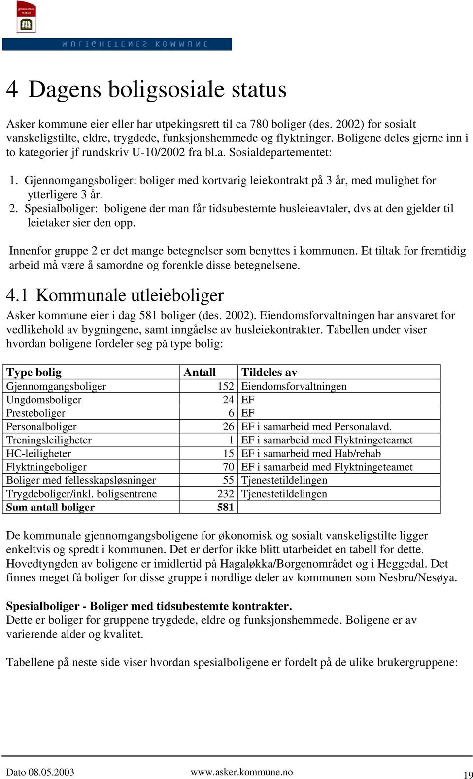 2. Spesialboliger: boligene der man får tidsubestemte husleieavtaler, dvs at den gjelder til leietaker sier den opp. Innenfor gruppe 2 er det mange betegnelser som benyttes i kommunen.