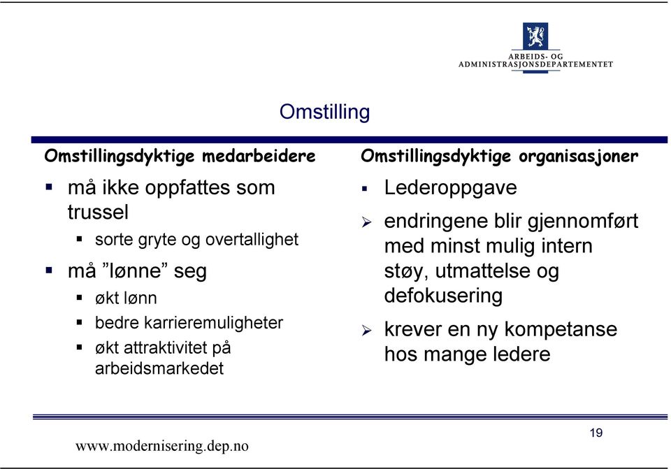 arbeidsmarkedet Omstillingsdyktige organisasjoner Lederoppgave endringene blir