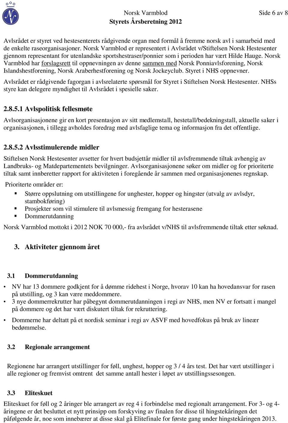 Norsk Varmblod har forslagsrett til oppnevningen av denne sammen med Norsk Ponniavlsforening, Norsk Islandshestforening, Norsk Araberhestforening og Norsk Jockeyclub. Styret i NHS oppnevner.