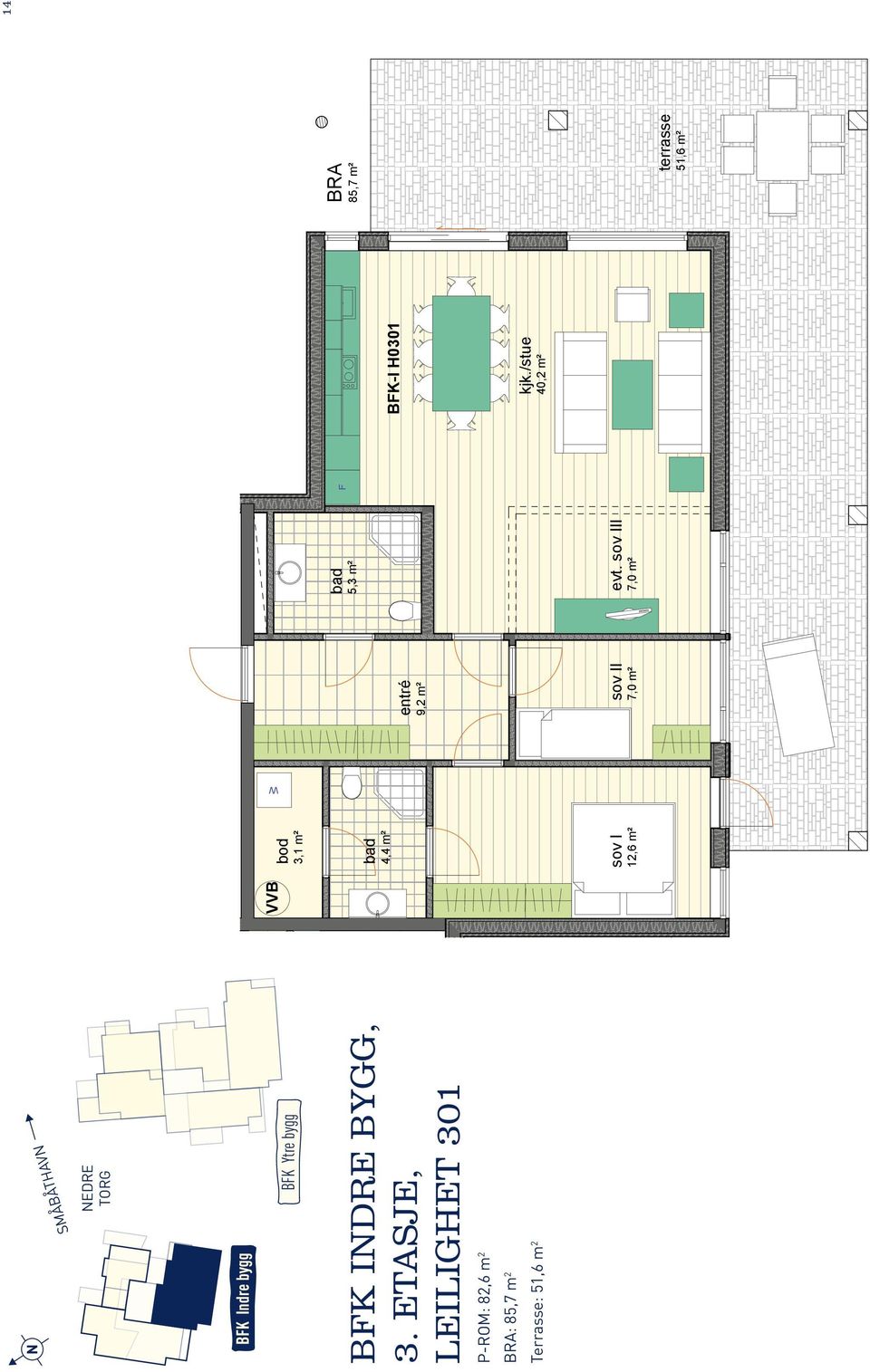 Terrasse: 51,6 m 2 BK-I H0301 14 N 3,1 m 4,4 m 12,6 m