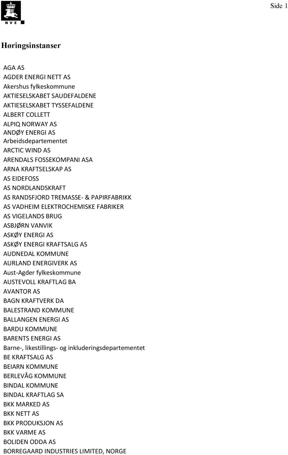 ASKØY ENERGI AS ASKØY ENERGI KRAFTSALG AS AUDNEDAL KOMMUNE AURLAND ENERGIVERK AS Aust-Agder fylkeskommune AUSTEVOLL KRAFTLAG BA AVANTOR AS BAGN KRAFTVERK DA BALESTRAND KOMMUNE BALLANGEN ENERGI AS