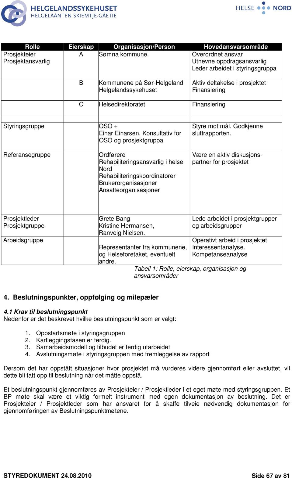 Finansiering Styringsgruppe OSO + Einar Einarsen. Konsultativ for OSO og prosjektgruppa Styre mot mål. Godkjenne sluttrapporten.