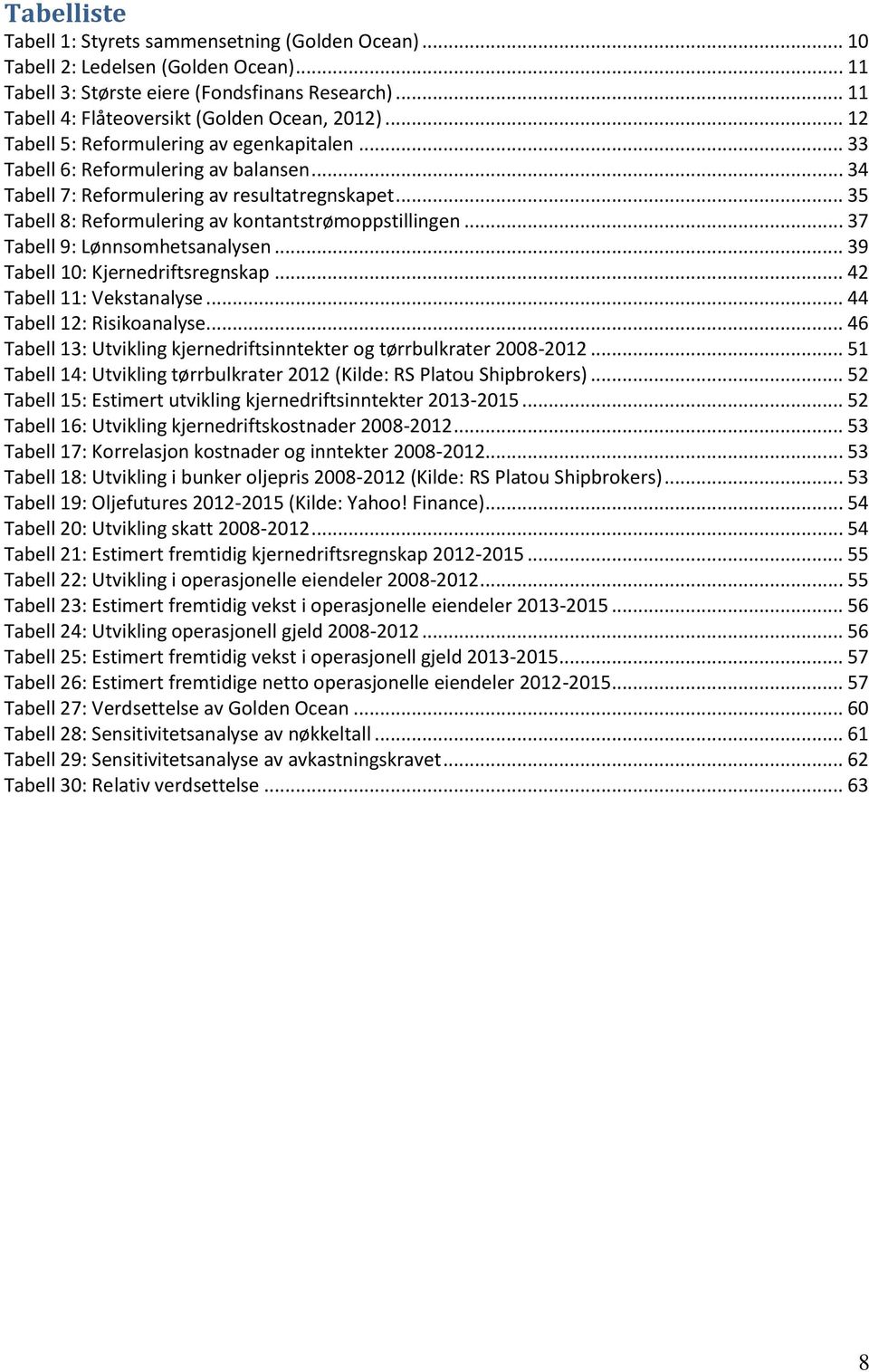 .. 37 Tabell 9: Lønnsomhetsanalysen... 39 Tabell 10: Kjernedriftsregnskap... 42 Tabell 11: Vekstanalyse... 44 Tabell 12: Risikoanalyse.