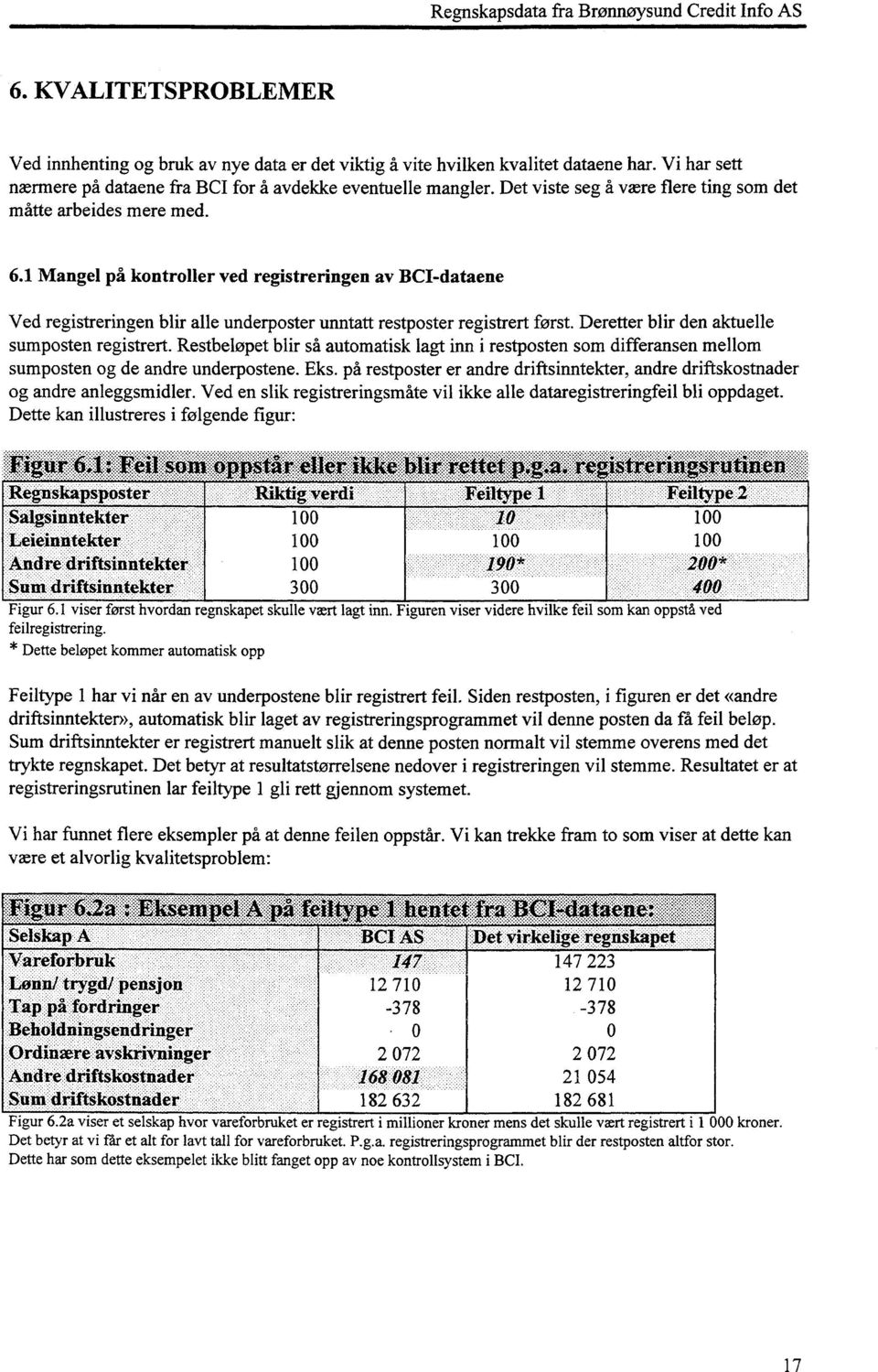 Mangel på kontroller ved registreringen av BCI-dataene Ved registreringen blir alle underposter unntatt restposter registrert først. Deretter blir den aktuelle sumposten registrert.