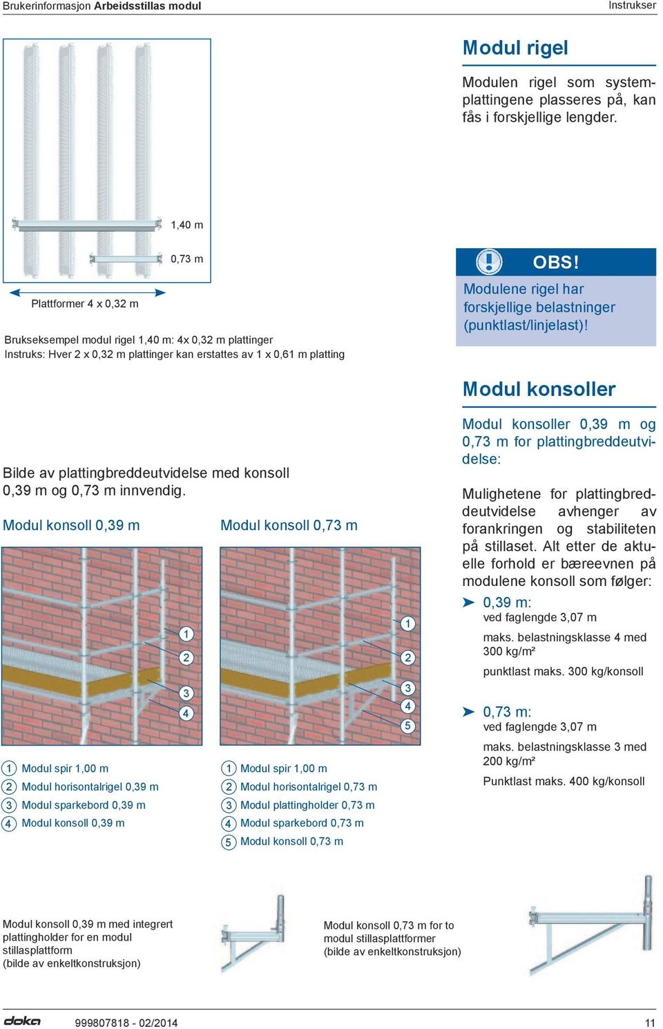 Modulene rigel har forskjellige belastninger (punktlast/linjelast)! Bilde av plattingbreddeutvidelse med konsoll 0,39 m og 0,73 m innvendig.