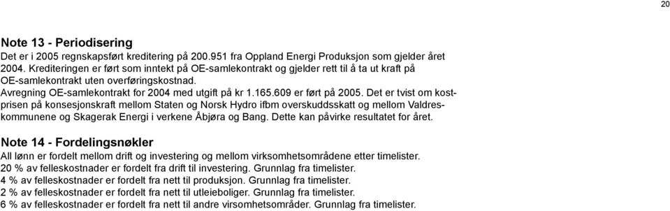 609 er ført på 2005. Det er tvist om kostprisen på konsesjonskraft mellom Staten og Norsk Hydro ifbm overskuddsskatt og mellom Valdreskommunene og Skagerak Energi i verkene Åbjøra og Bang.