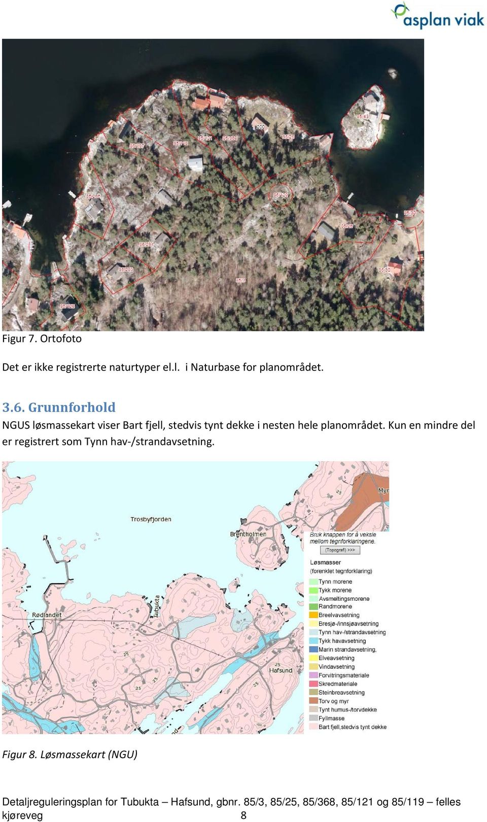 Grunnforhold NGUS løsmassekart viser Bart fjell, stedvis tynt dekke i