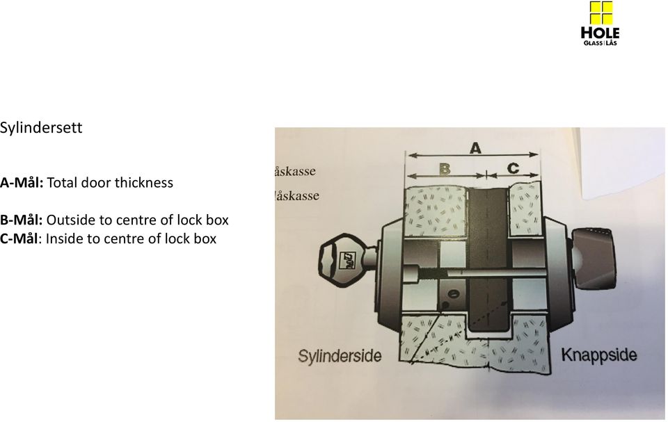 Outside to centre of lock