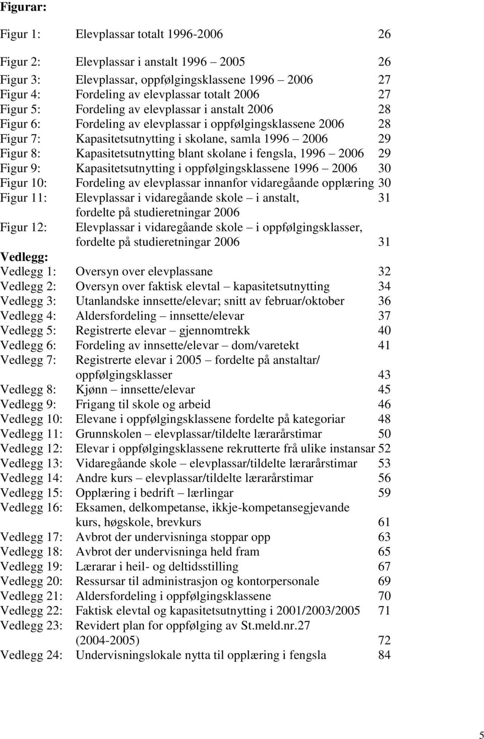 Kapasitetsutnytting blant skolane i fengsla, 1996 2006 29 Figur 9: Kapasitetsutnytting i oppfølgingsklassene 1996 2006 30 Figur 10: Fordeling av elevplassar innanfor vidaregåande opplæring 30 Figur