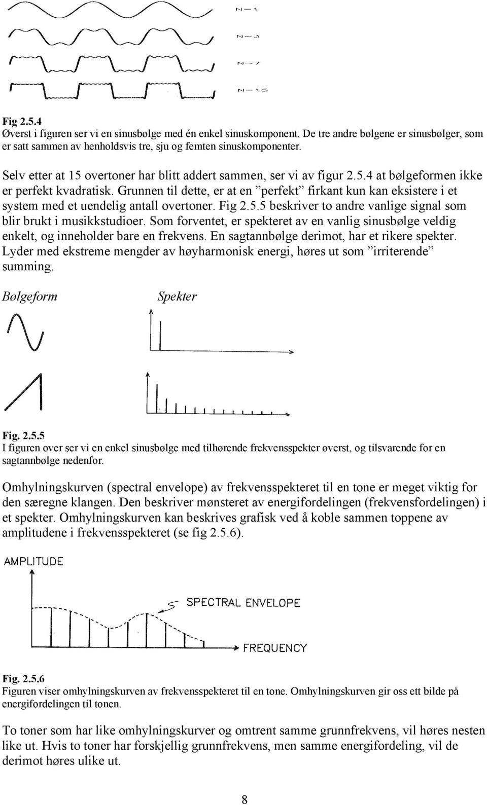 Grunnen til dette, er at en perfekt firkant kun kan eksistere i et system med et uendelig antall overtoner. Fig 2.5.5 beskriver to andre vanlige signal som blir brukt i musikkstudioer.