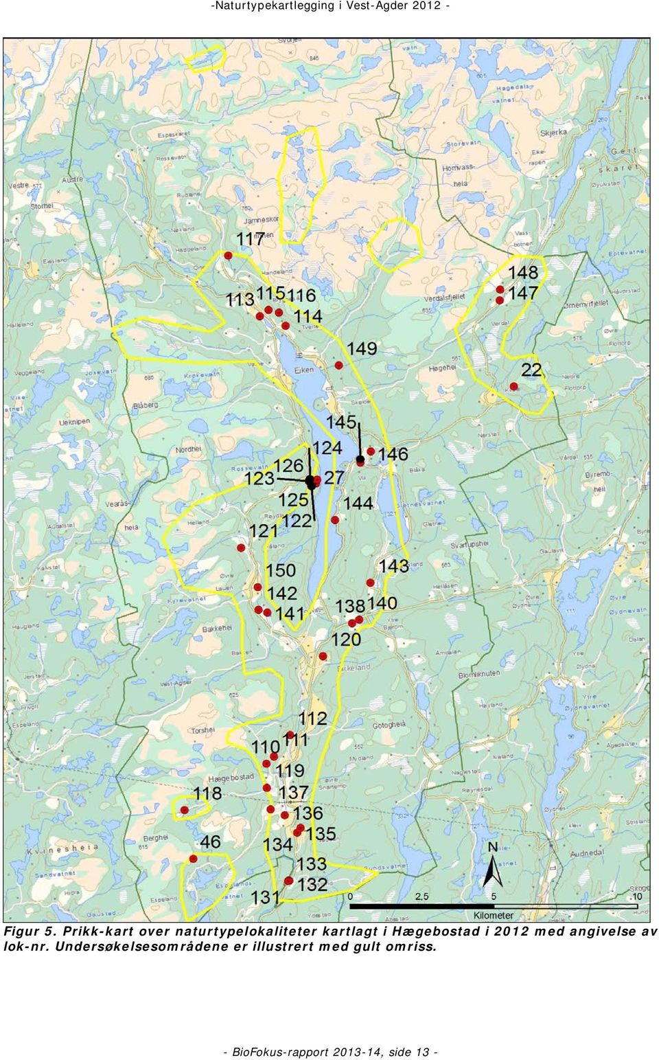 Hægebostad i 2012 med angivelse av lok-nr.