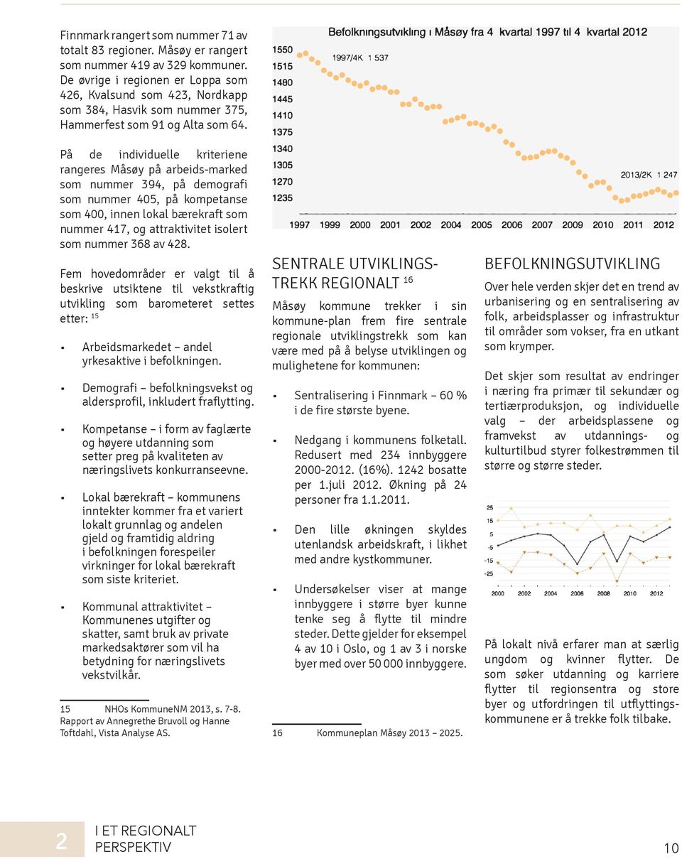 På de individuelle kriteriene rangeres Måsøy på arbeids-marked som nummer 394, på demografi som nummer 405, på kompetanse som 400, innen lokal bærekraft som nummer 417, og attraktivitet isolert som