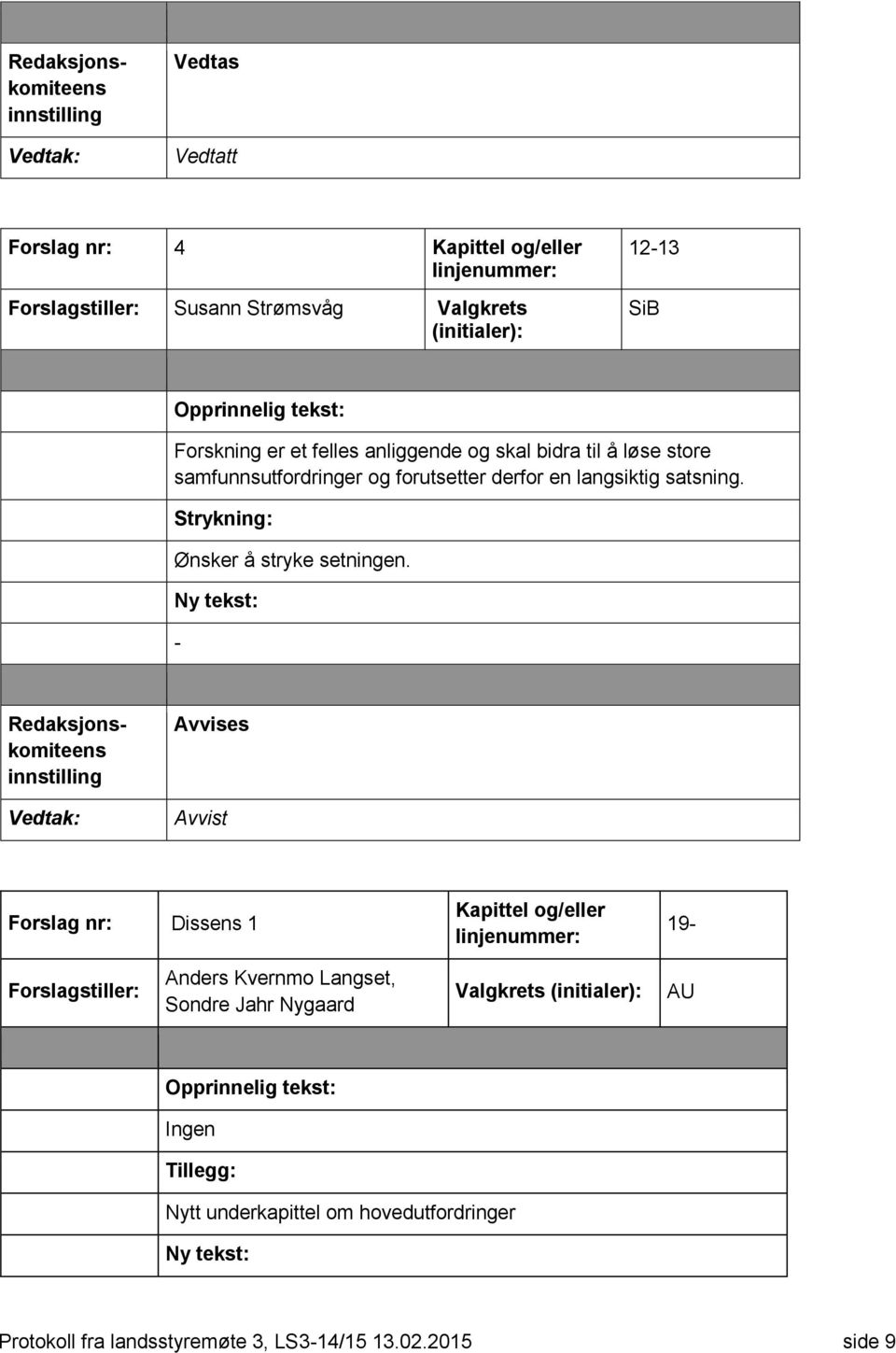 Strykning: Ønsker å stryke setningen.