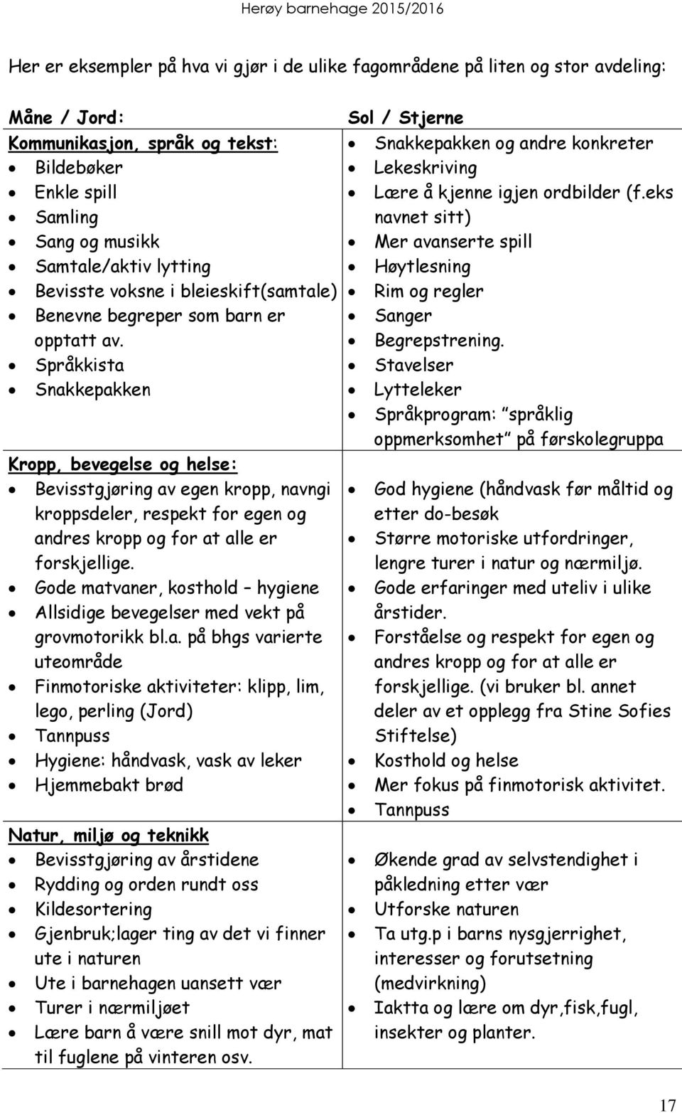 Språkkista Snakkepakken Kropp, bevegelse og helse: Bevisstgjøring av egen kropp, navngi kroppsdeler, respekt for egen og andres kropp og for at alle er forskjellige.